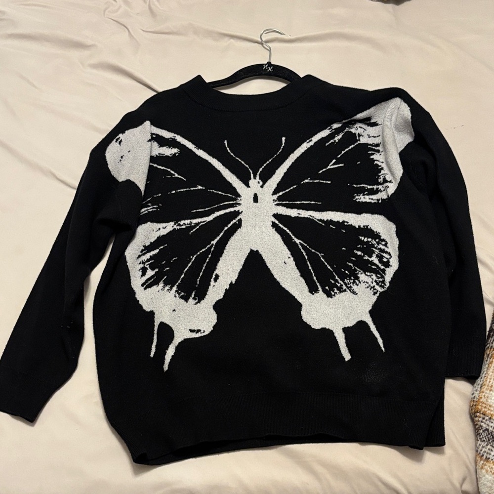 Forever 21 Black Sweater with White Butterfly Design